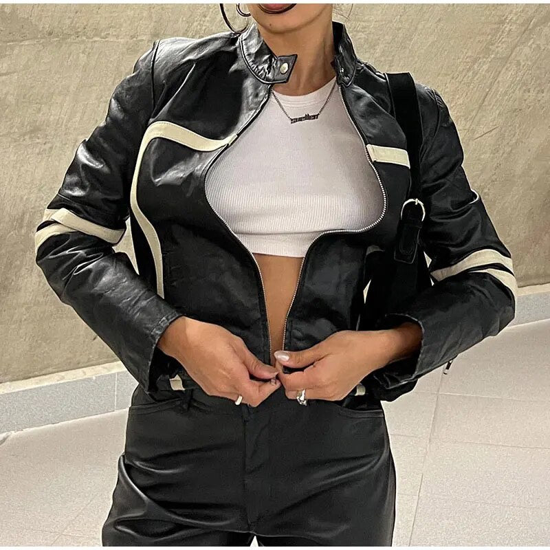 Striped Biker Leather Vintage Jacket