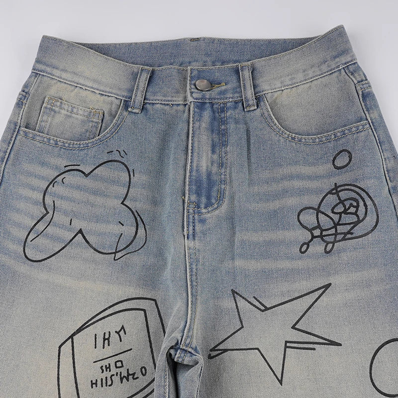 Y2K Marker Doodle Baggy Jeans
