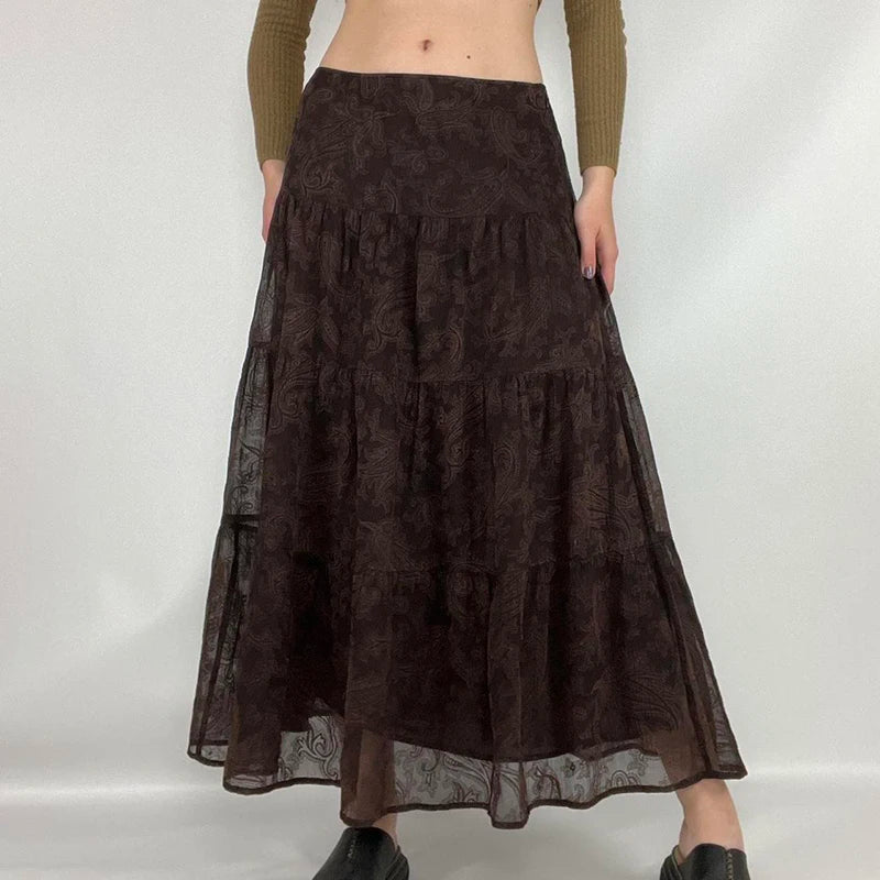 Vintage Paisley Mesh Maxi Skirt
