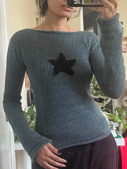 Y2K Star Stitching Sweater