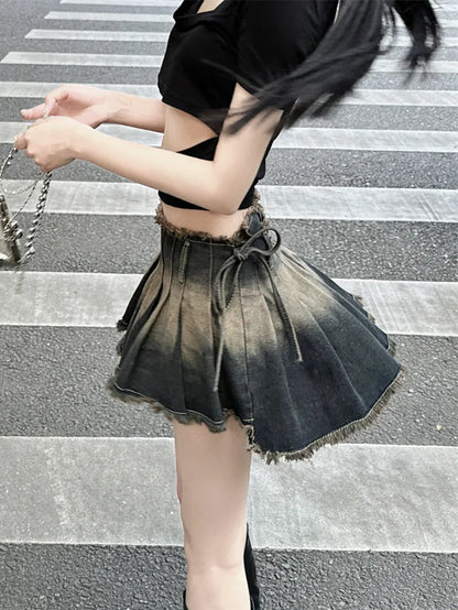 Y2K Distressed Low Waist Mini Skirt