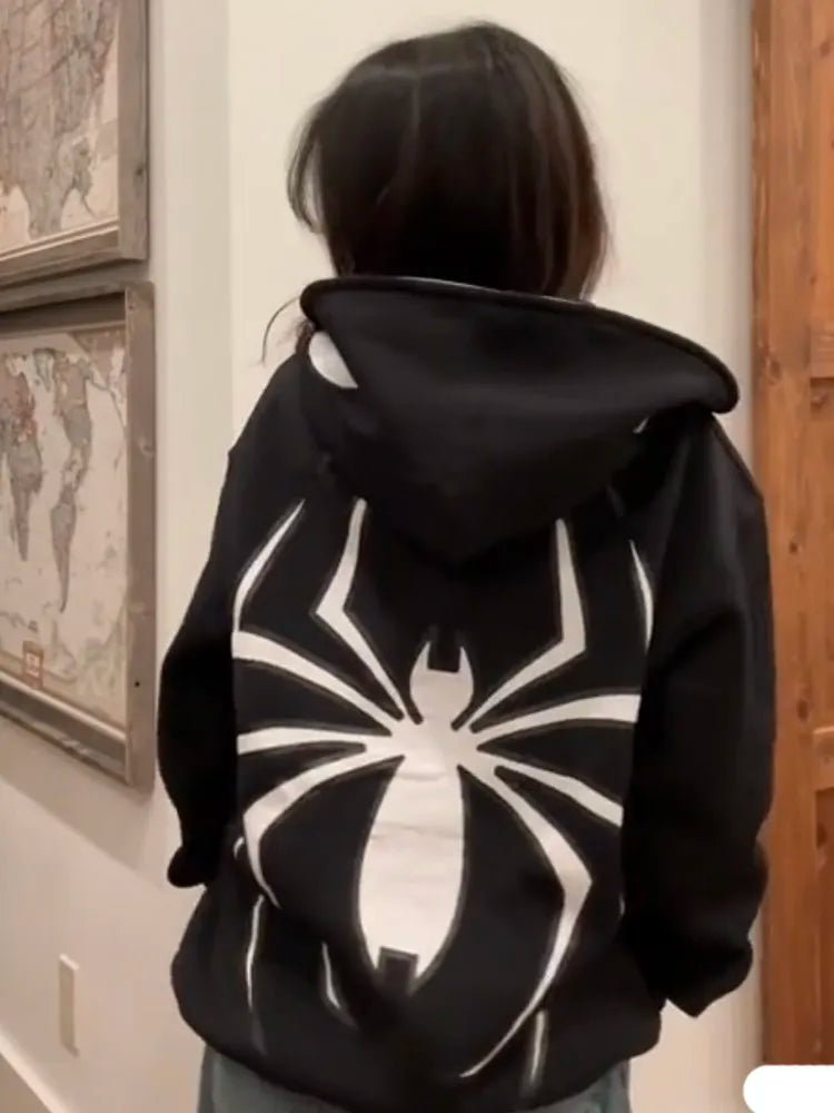 Y2k Spider Oversized Zip Up Hoodie