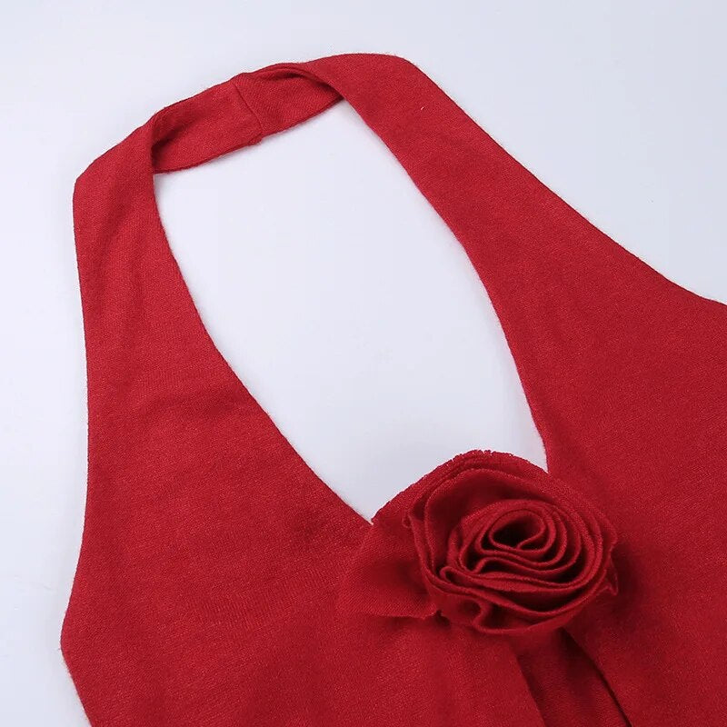 Ruby Flower Backless Halter Top