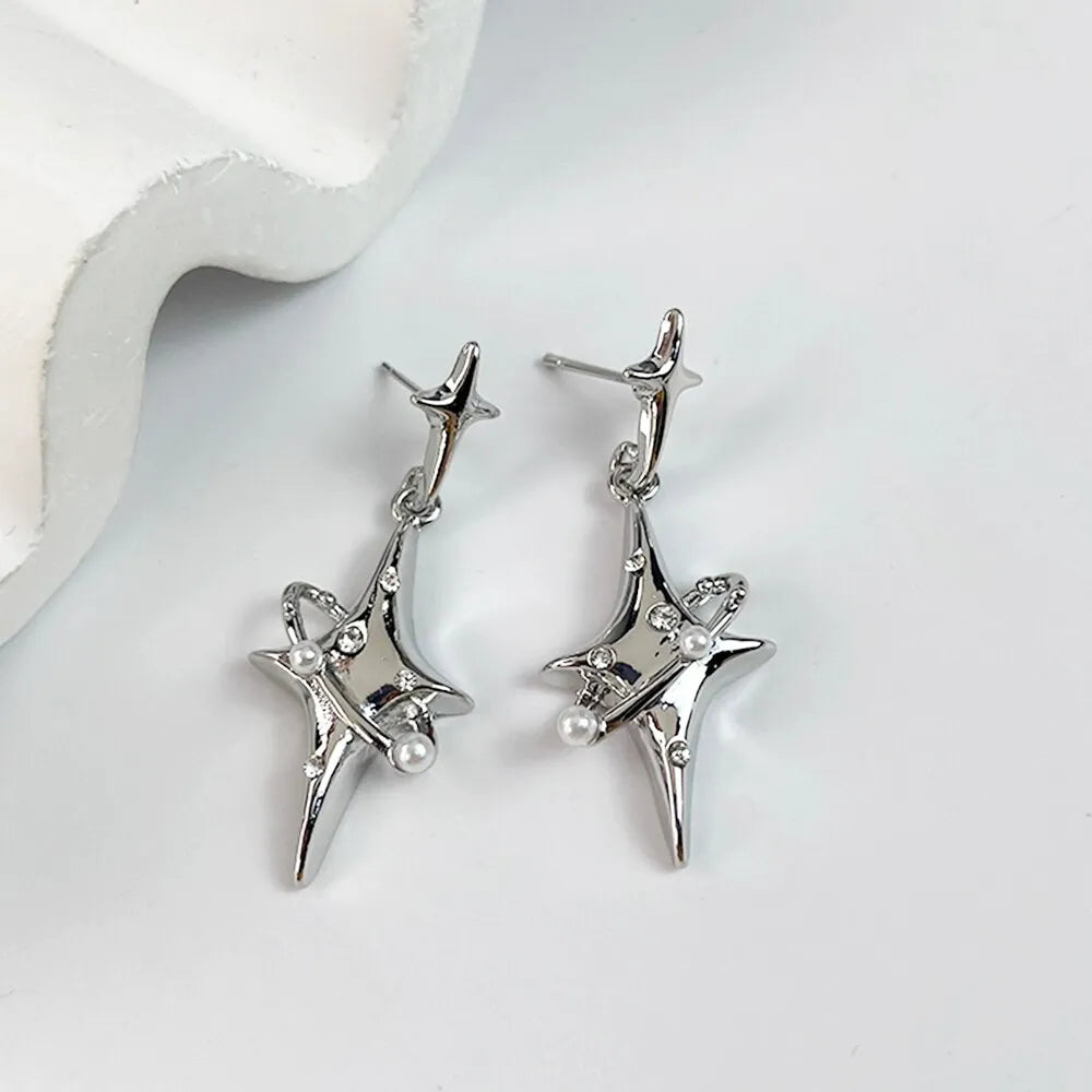 Star Silver Plated Drop Earrings