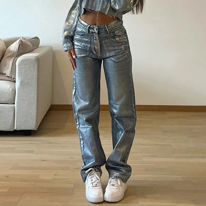 Mid Rise Silver Wash Loose Fit Jeans