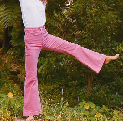 Pink Vintage Corduroy Slim Flared Pants