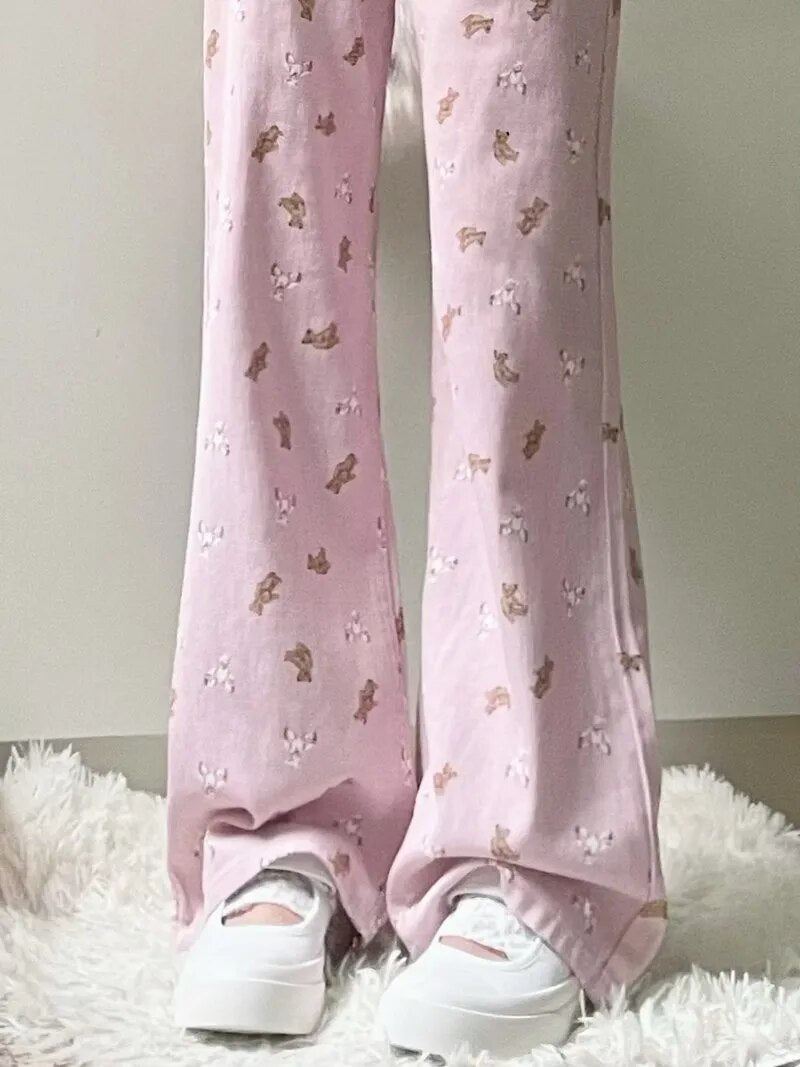 Cute Bear Pink Straight Jeans
