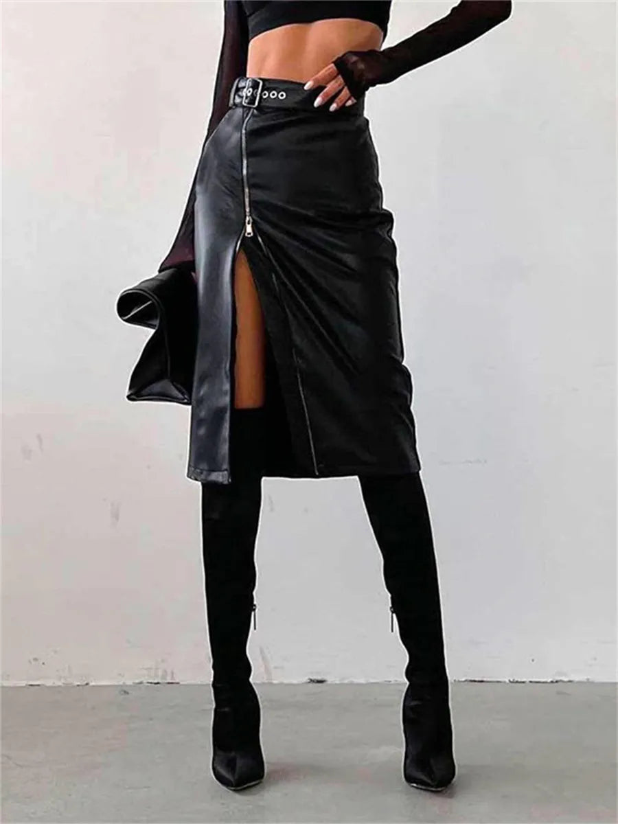 Vampira PU Leather High Waist Pencil Skirt