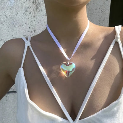 Ribbon Glass Heart Necklace