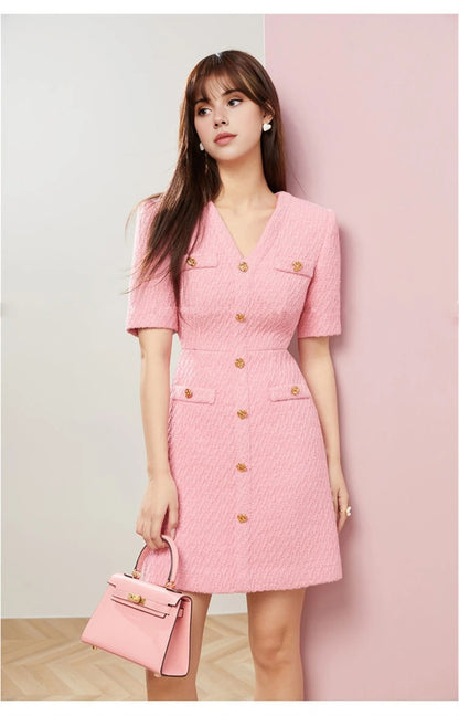 Y2K Tweed Pink Button Up Dress