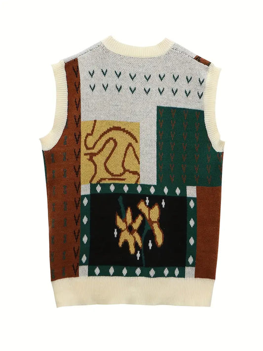 Abstract Patchwork Oversized Vest
