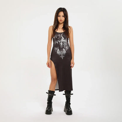 Goth Magic Print High Slit Dress
