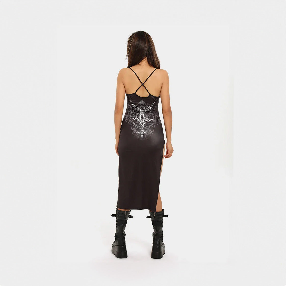 Goth Magic Print High Slit Dress