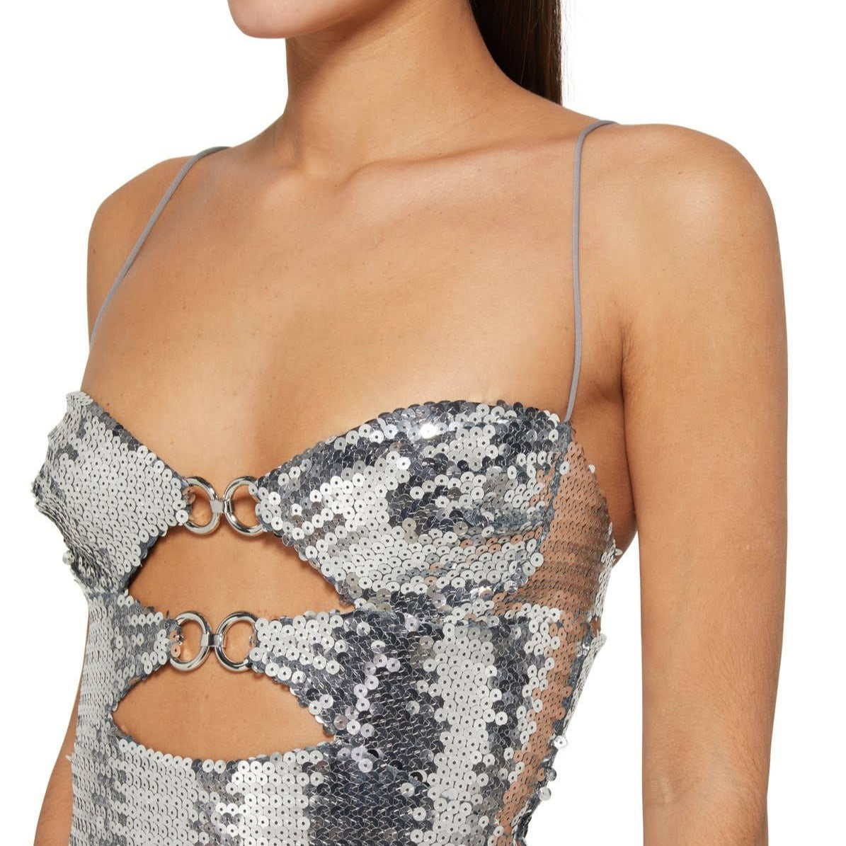 Silver Sequined Cut Out Mini Dress