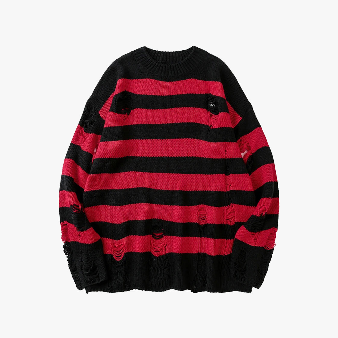 Grunge Unisex Striped Distressed Sweater