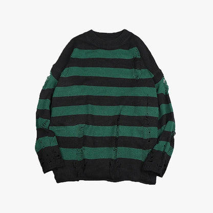 Grunge Unisex Striped Distressed Sweater