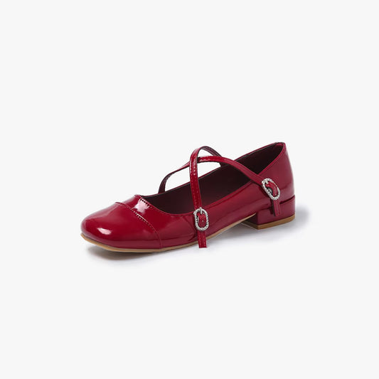 Cross Mary Jane Square Toe Flat Shoes