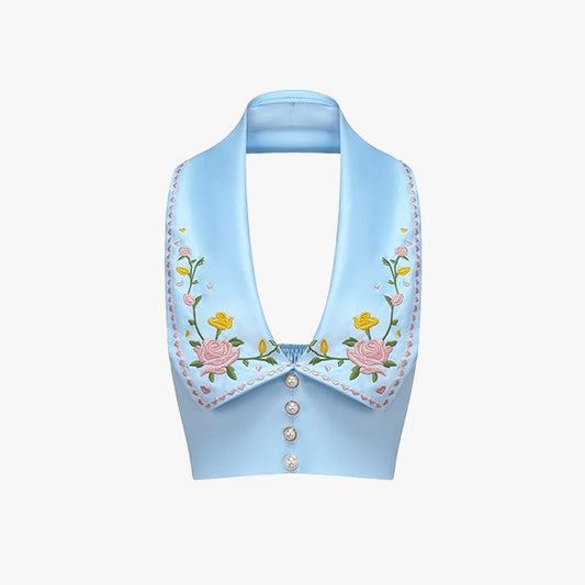 Cottagecore Embroidered Halter Vest