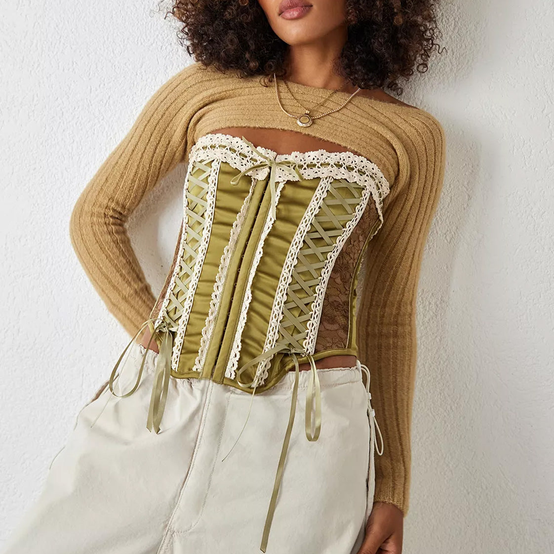 Fairy Satin Lace-up Corset Top