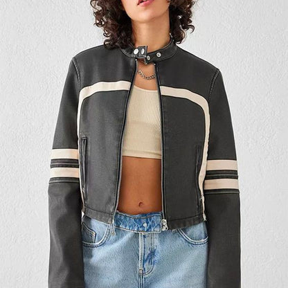 Striped Biker Leather Vintage Jacket