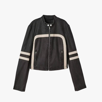 Striped Biker Leather Vintage Jacket