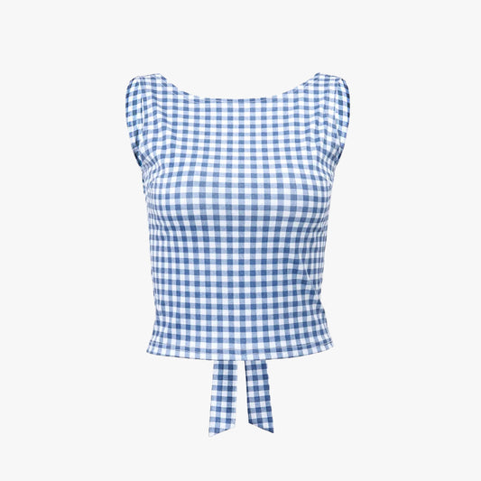 Coastal Bow Backless Gingham Top