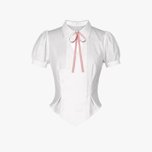 Coquette Puff Sleeve Heart White Shirt