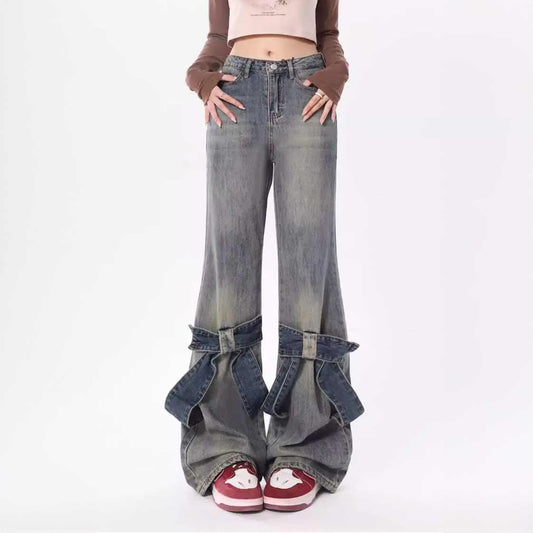 Vintage Bowknot Straight Jeans