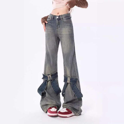 Vintage Bowknot Straight Jeans