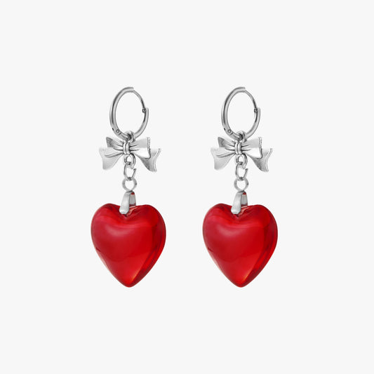 Ribbon Glass Heart Earrings