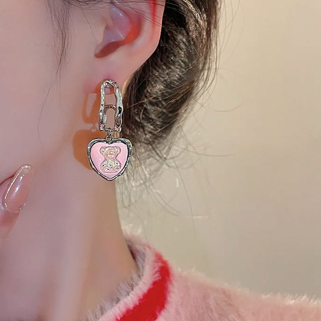 Heart-Shaped Cute Bear Earrings