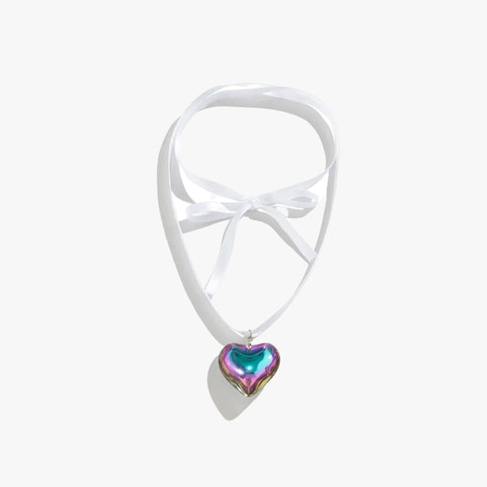 Ribbon Glass Heart Necklace