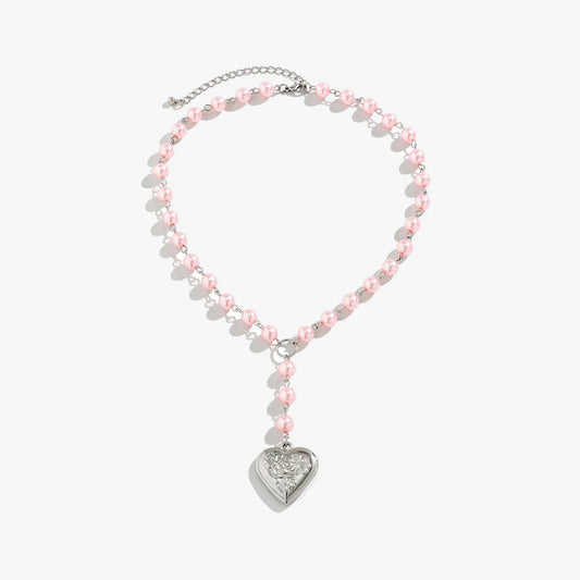 Vintage Heart Pendant Pearl Necklace