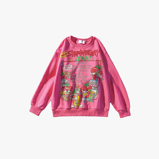 Retro Strawberry Jam Print Sweatshirt