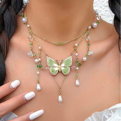 Fairycore Butterfly Pearl Necklace