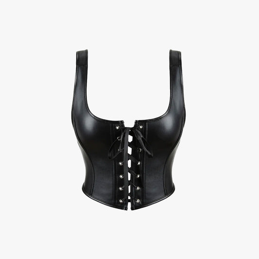 Leather Bustier Lace-Up Top