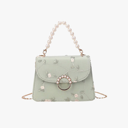 Coquette Pearl Embroidered Flower Handbag