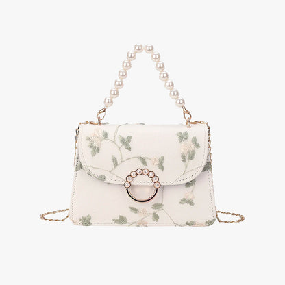 Coquette Pearl Embroidered Flower Handbag