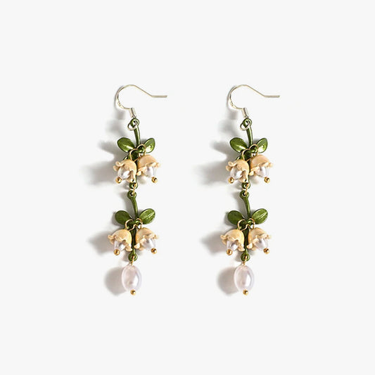Lily of The Valley Pearl Drop Earrings