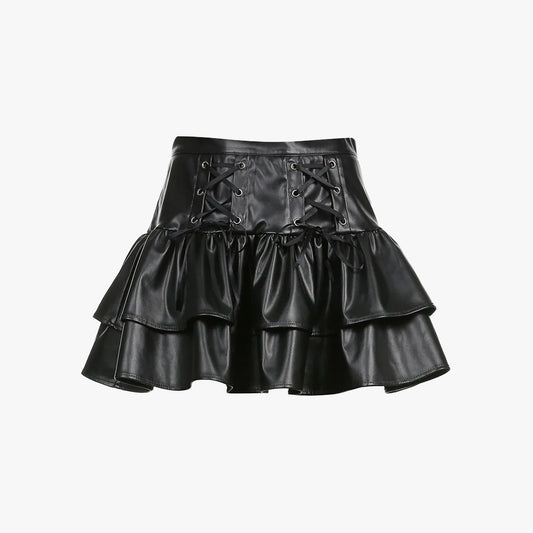 Goth Leather Lace Up Mini Skirt