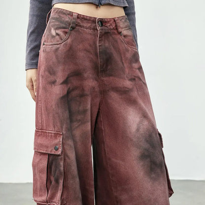 Y2k Tie-Dye High-Waisted Baggy Cargo Jeans