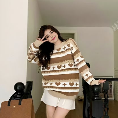 Brown Aesthetic Striped Oversized Sweater