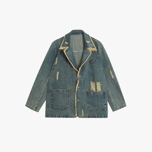 Y2K Distressed Oversized Denim Blazer