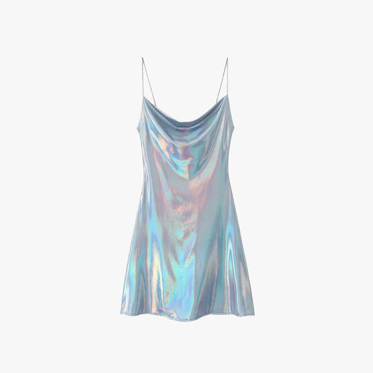 Shining Metallic Cowl Neck Mini Dress