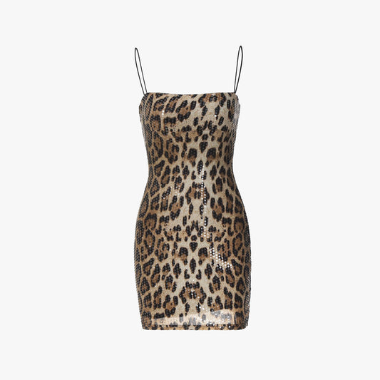 Mob Wife Leopard Print Sequin Mini Dress