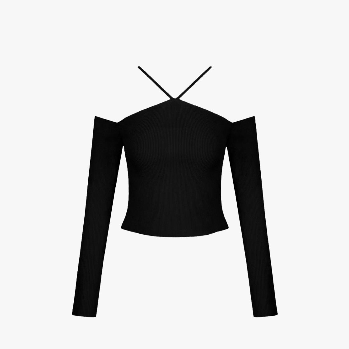 Off-Shoulder Slim Ribbed Sweater