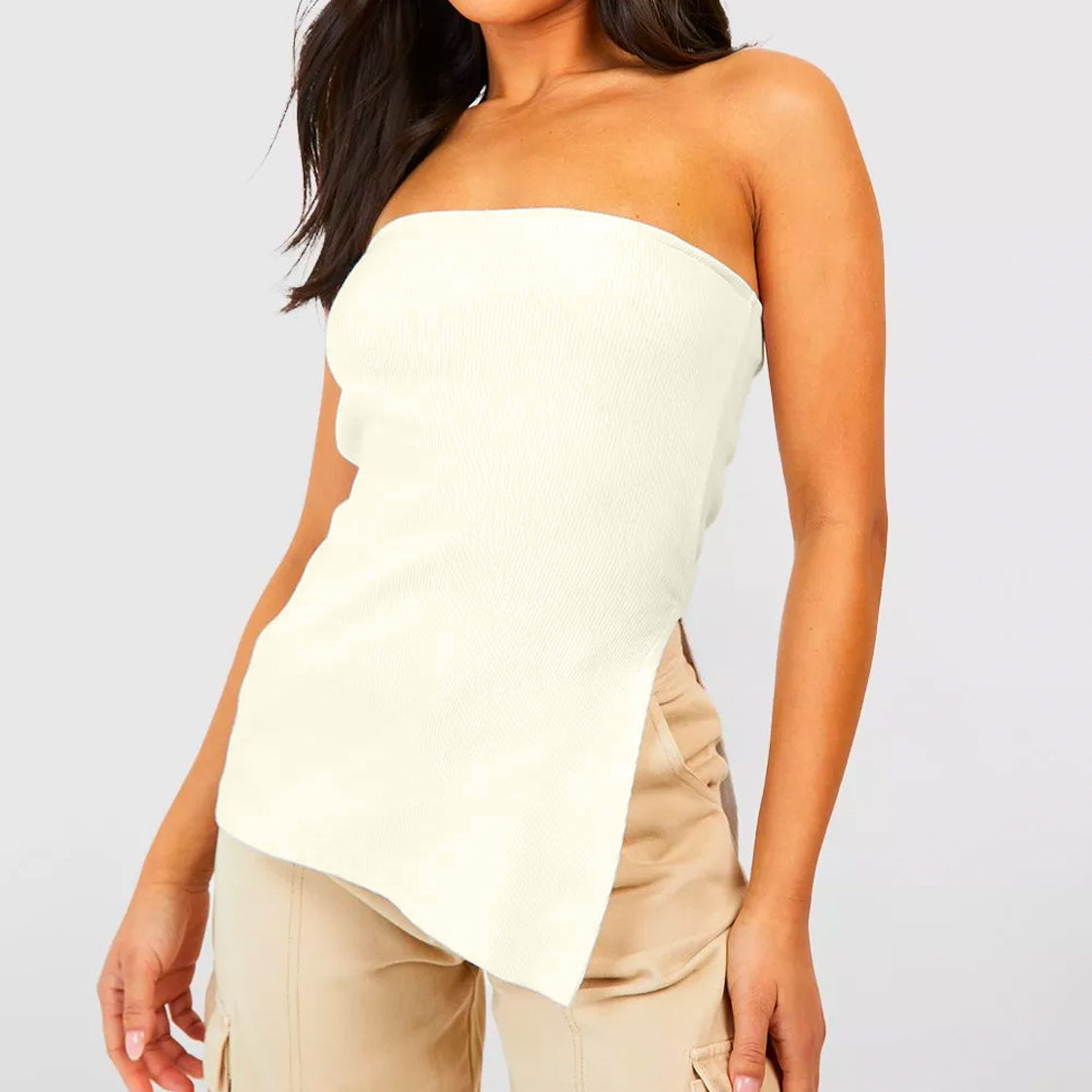 Asymmetrical Ribbed Knit Tube Top