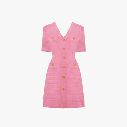 Y2K Tweed Pink Button Up Dress