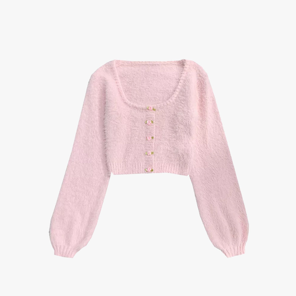 Vintage Rose Fluffy Cropped Cardigan