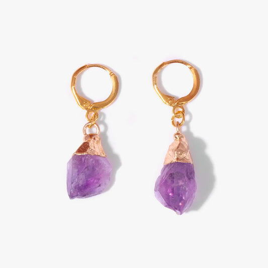Natural Raw Crystal Gold Earrings